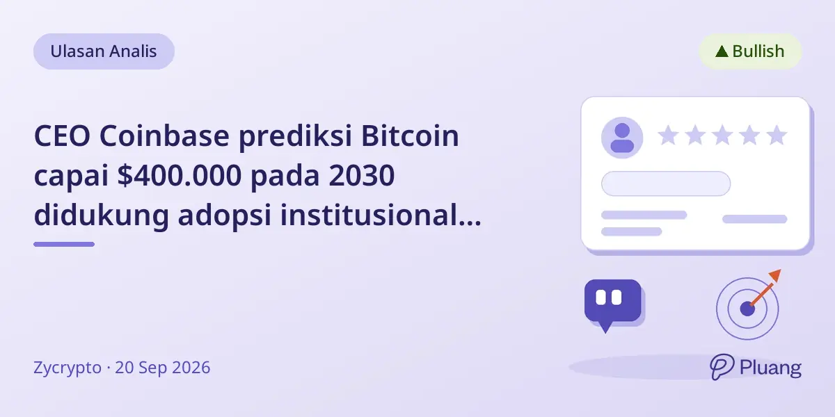 CEO Coinbase prediksi Bitcoin capai $400.000 pada 2030 didukung adopsi institusional dan regulasi jelas.