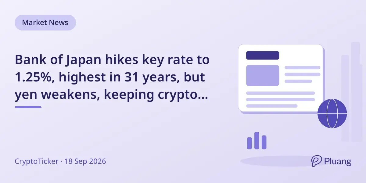 Bank of Japan hikes key rate to 1.25%, highest in 31 years, but yen weakens, keeping crypto markets stable.