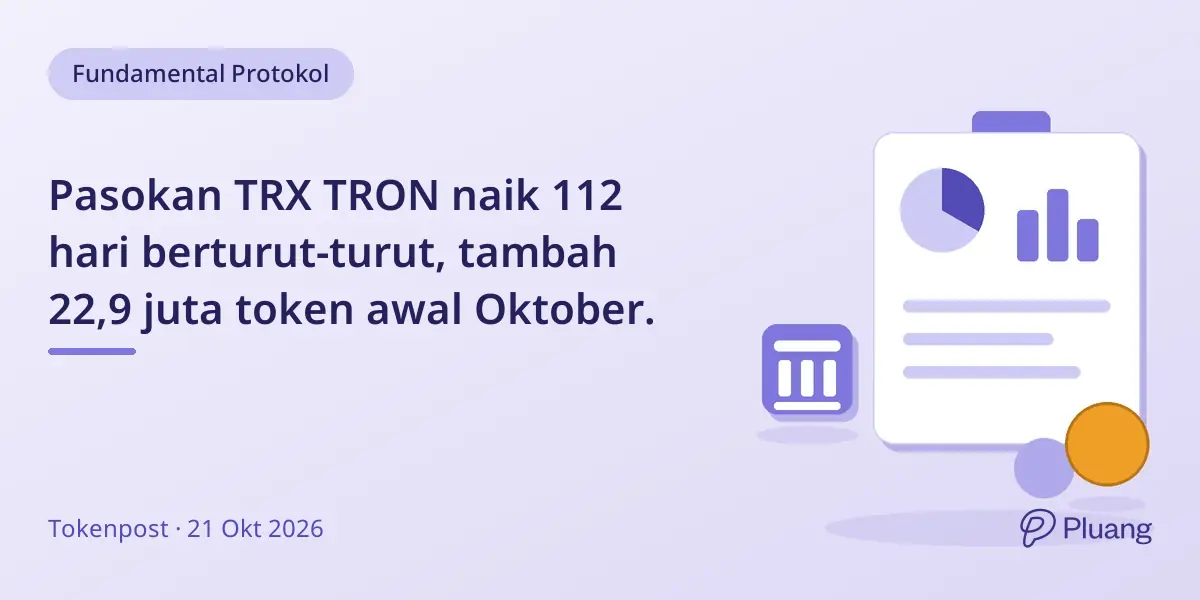 Pasokan TRX TRON naik 112 hari berturut-turut, tambah 22,9 juta token awal Oktober.