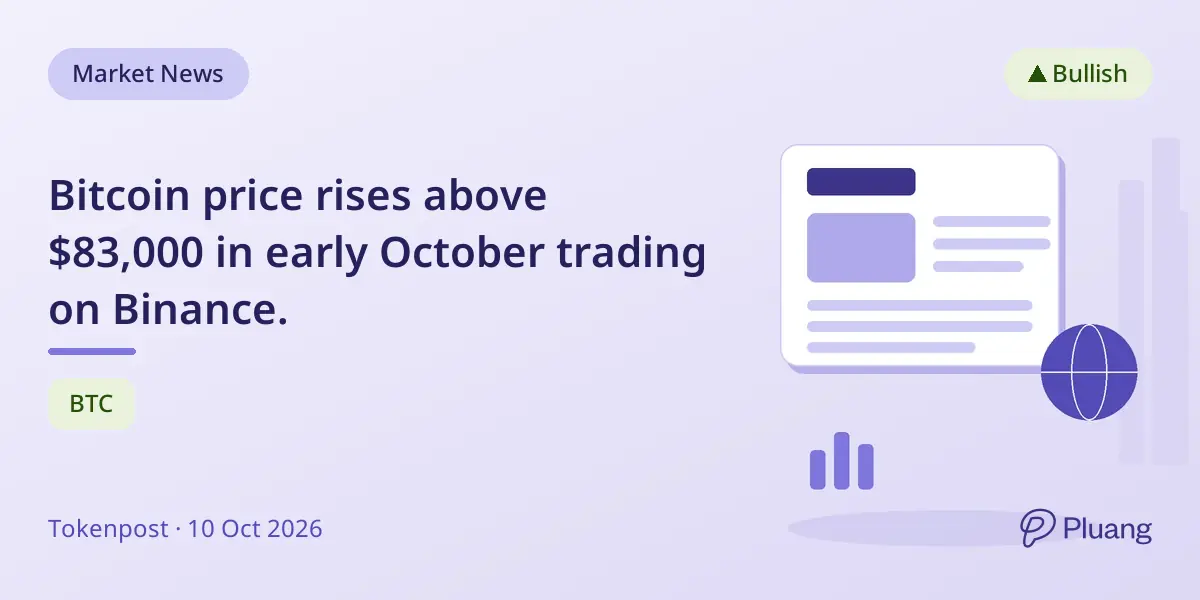 Bitcoin price rises above $83,000 in early October trading on Binance.