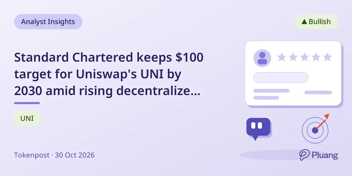 Standard Chartered keeps $100 target for Uniswap's UNI by 2030 amid rising decentralized exchange use.