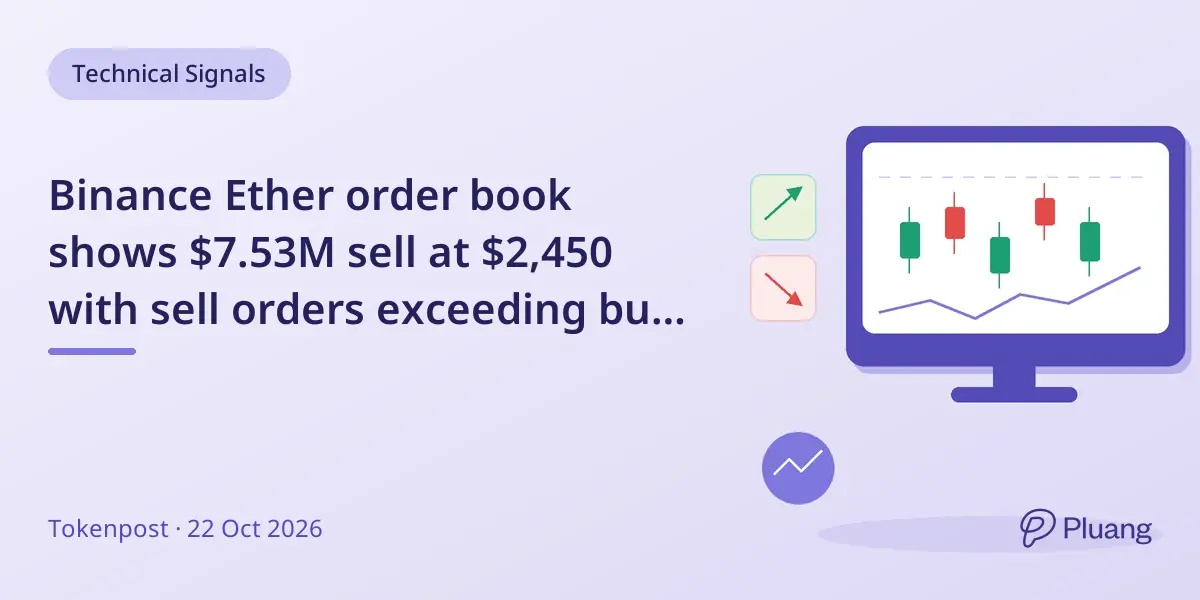 Binance Ether order book shows $7.53M sell at $2,450 with sell orders exceeding buys by $16.68M