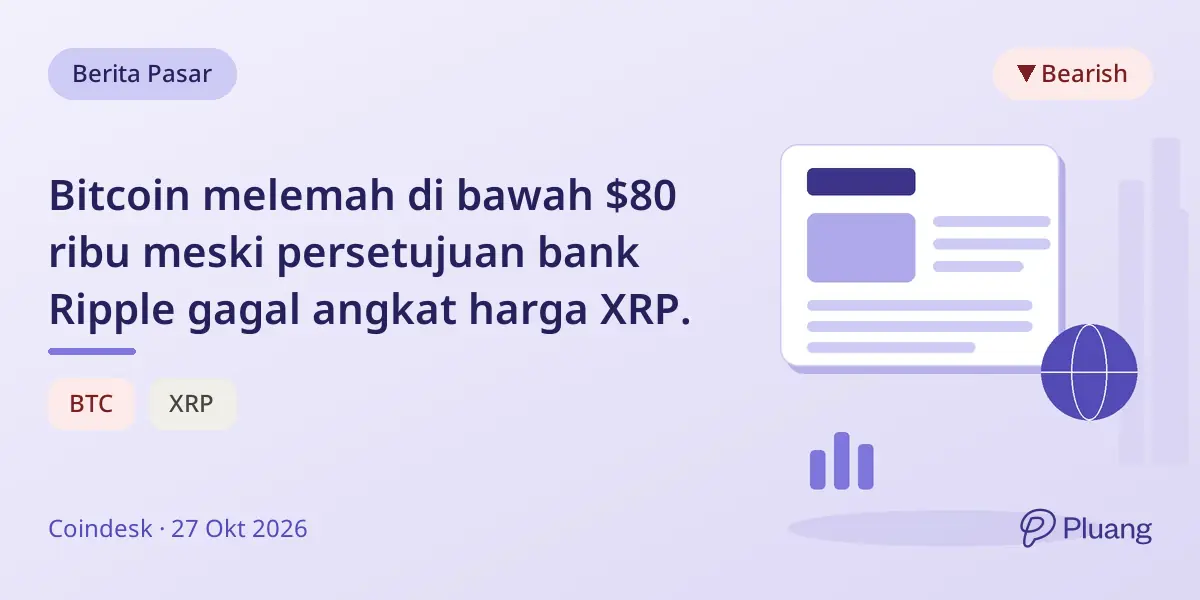 Bitcoin melemah di bawah $80 ribu meski persetujuan bank Ripple gagal angkat harga XRP.