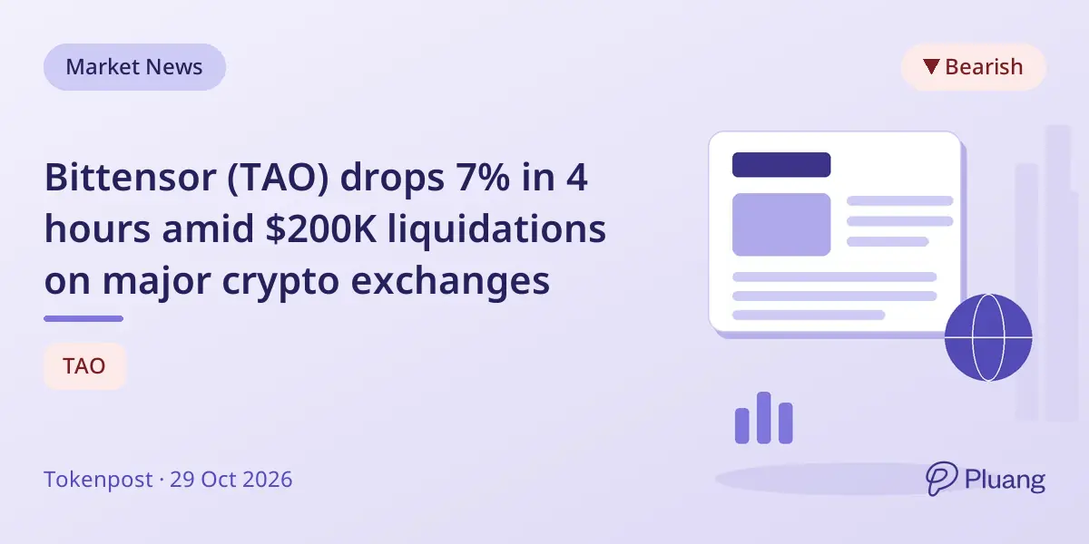 Bittensor (TAO) drops 7% in 4 hours amid $200K liquidations on major crypto exchanges