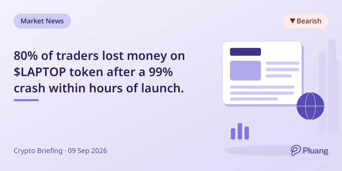 80% of traders lost money on $LAPTOP token after a 99% crash within hours of launch.