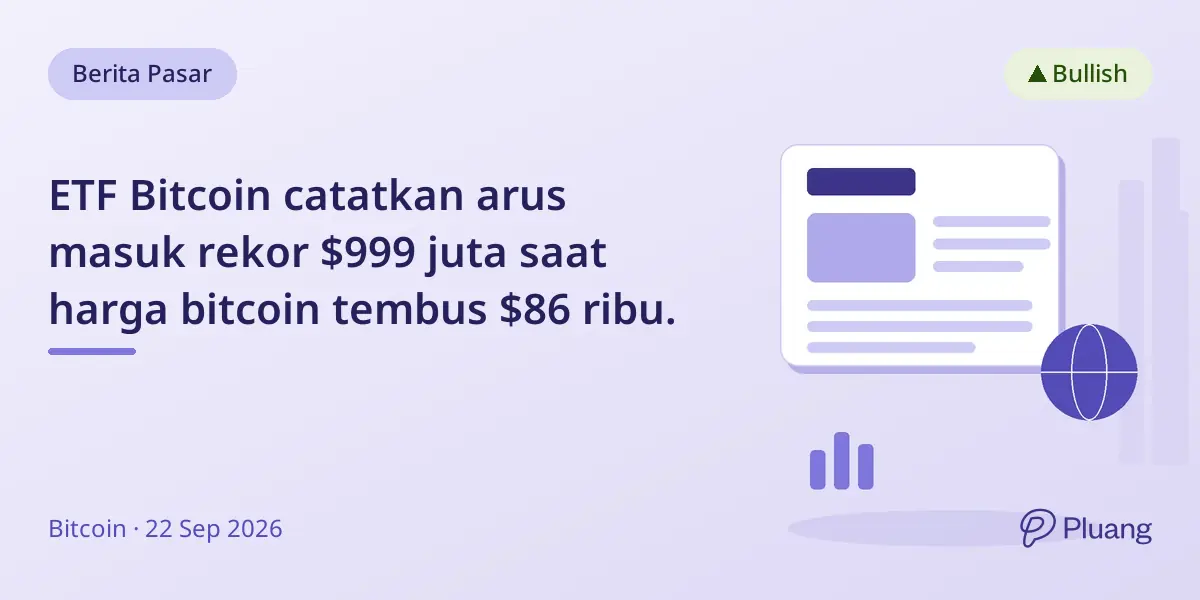 ETF Bitcoin catatkan arus masuk rekor $999 juta saat harga bitcoin tembus $86 ribu.