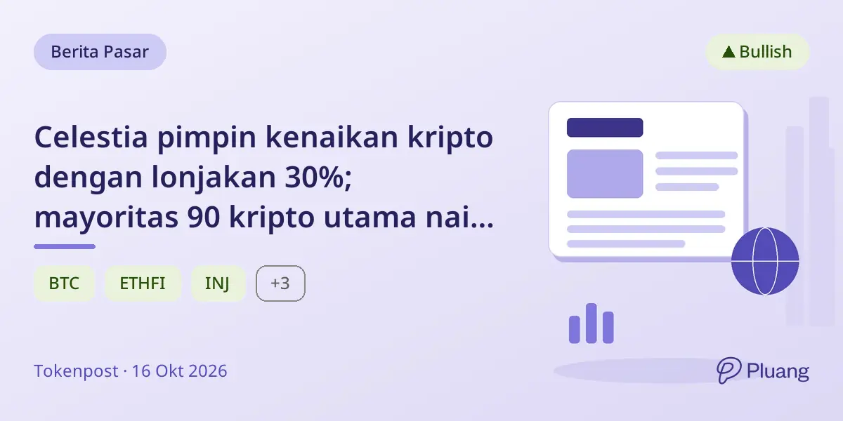 Celestia pimpin kenaikan kripto dengan lonjakan 30%; mayoritas 90 kripto utama naik dalam 24 jam.