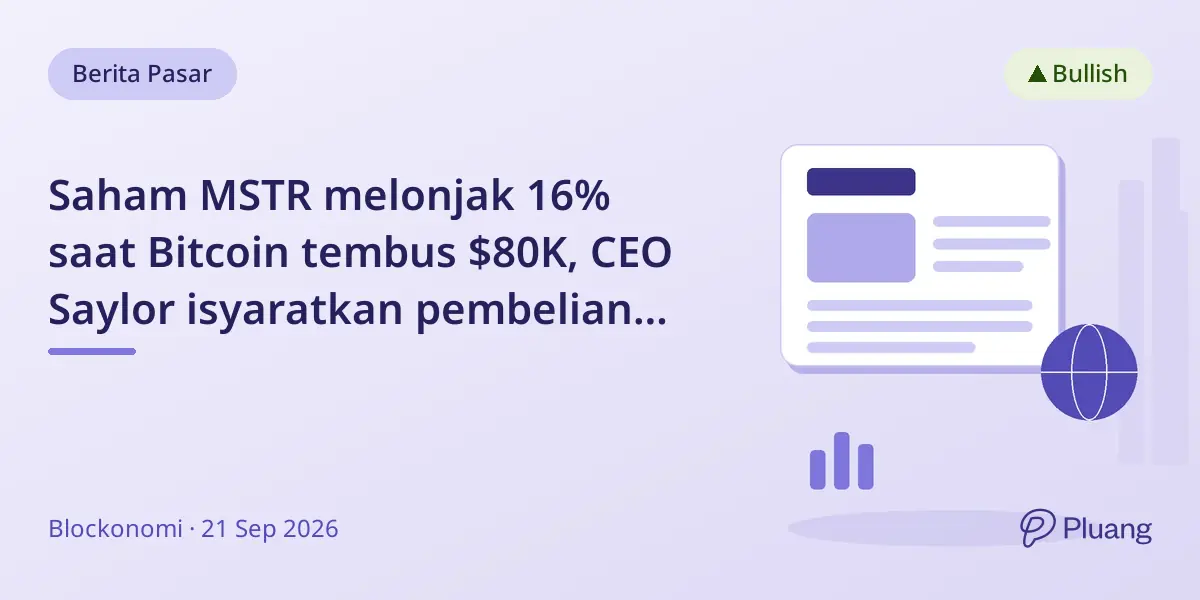 Saham MSTR melonjak 16% saat Bitcoin tembus $80K, CEO Saylor isyaratkan pembelian Bitcoin baru.