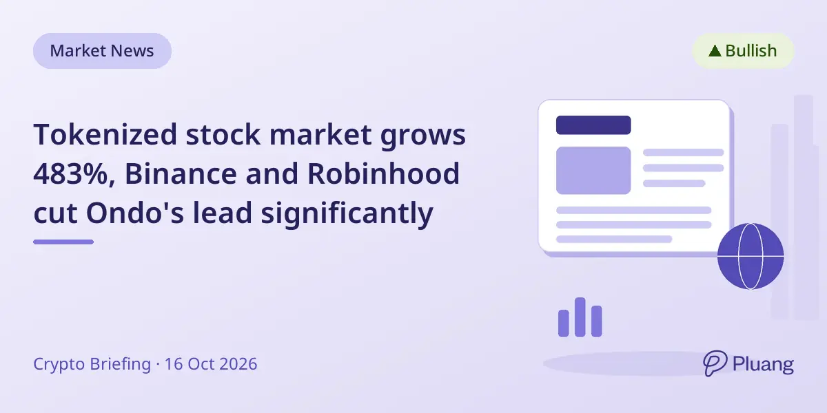 Tokenized stock market grows 483%, Binance and Robinhood cut Ondo's lead significantly