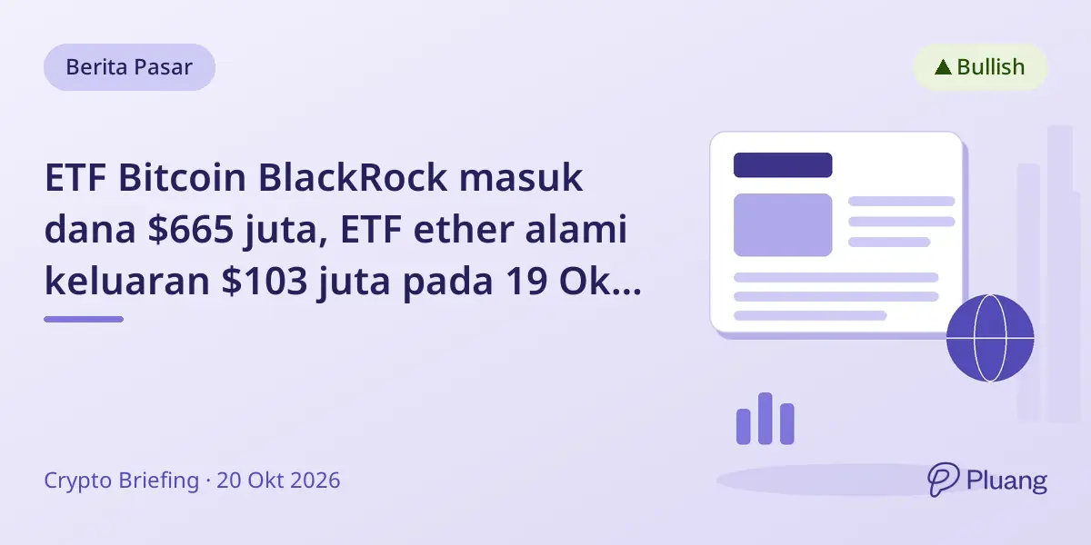 ETF Bitcoin BlackRock masuk dana $665 juta, ETF ether alami keluaran $103 juta pada 19 Okt 2026