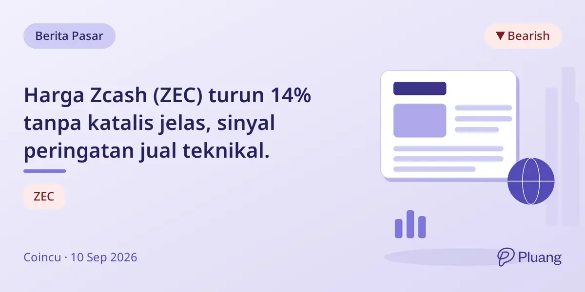 Harga Zcash (ZEC) turun 14% tanpa katalis jelas, sinyal peringatan jual teknikal.