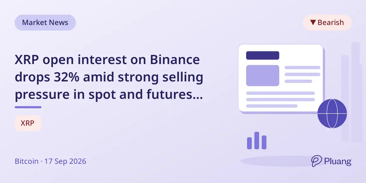 XRP open interest on Binance drops 32% amid strong selling pressure in spot and futures markets.