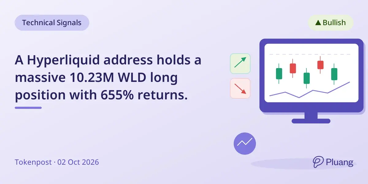 A Hyperliquid address holds a massive 10.23M WLD long position with 655% returns.