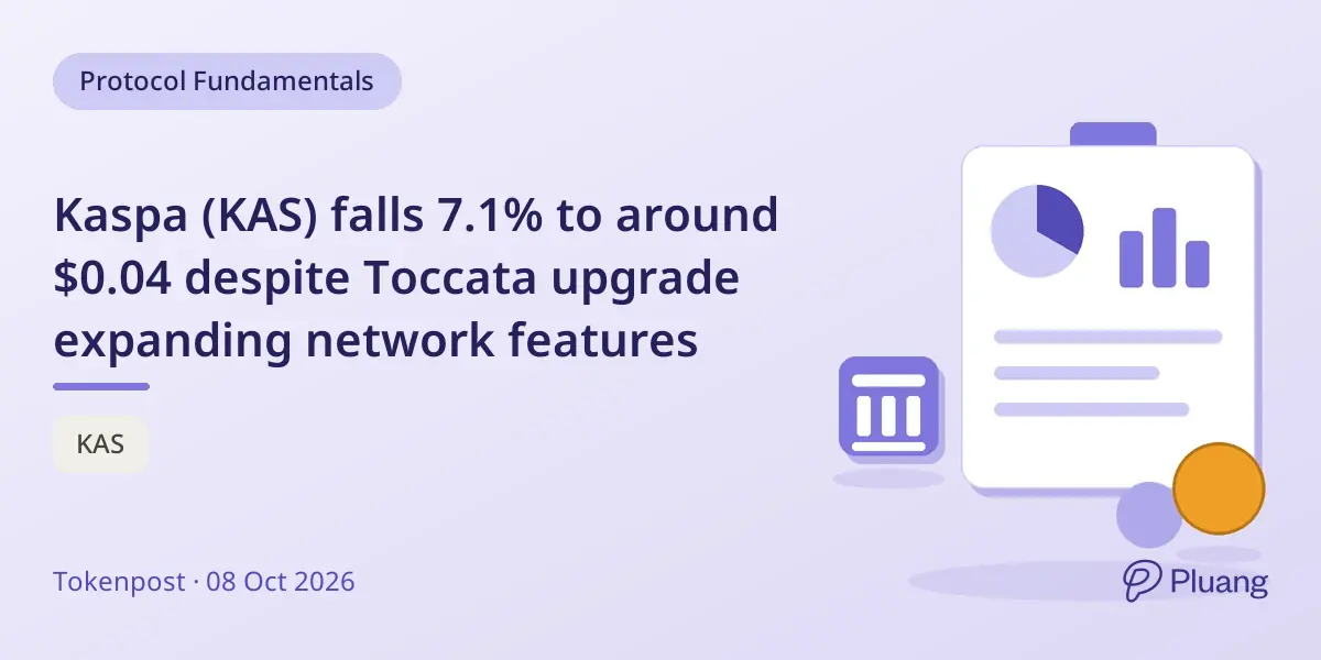 Kaspa (KAS) falls 7.1% to around $0.04 despite Toccata upgrade expanding network features