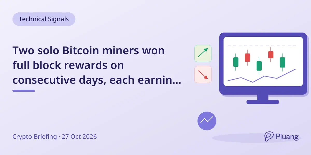 Two solo Bitcoin miners won full block rewards on consecutive days, each earning about 3.1 BTC.