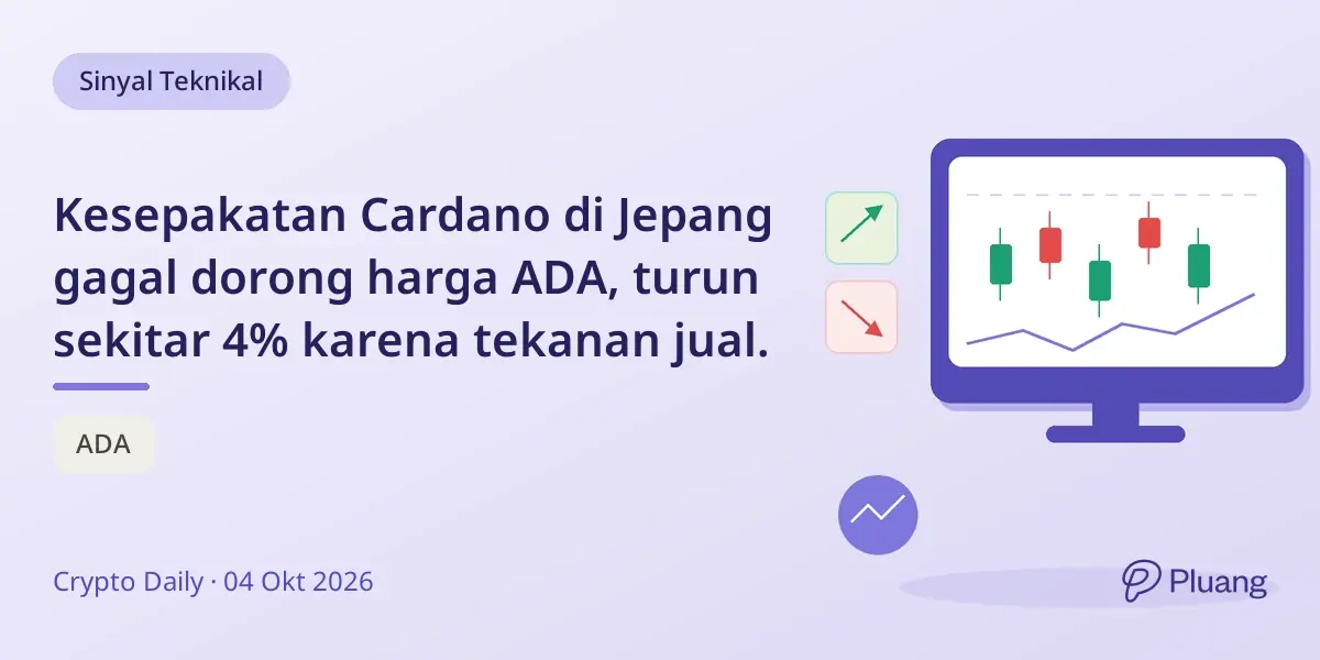 Kesepakatan Cardano di Jepang gagal dorong harga ADA, turun sekitar 4% karena tekanan jual.