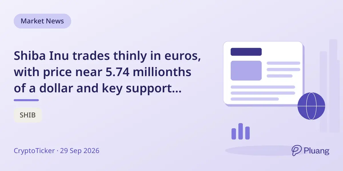 Shiba Inu trades thinly in euros, with price near 5.74 millionths of a dollar and key support holding.