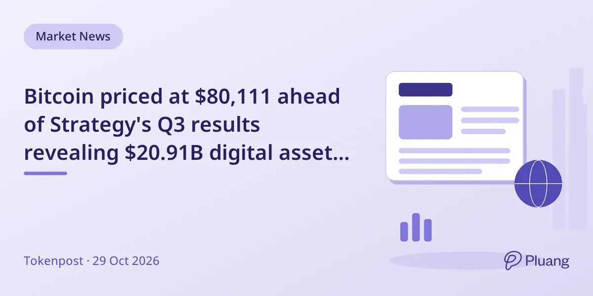 Bitcoin priced at $80,111 ahead of Strategy's Q3 results revealing $20.91B digital asset gain estimate.