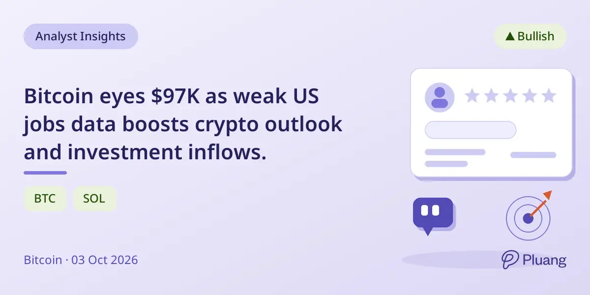 Bitcoin eyes $97K as weak US jobs data boosts crypto outlook and investment inflows.