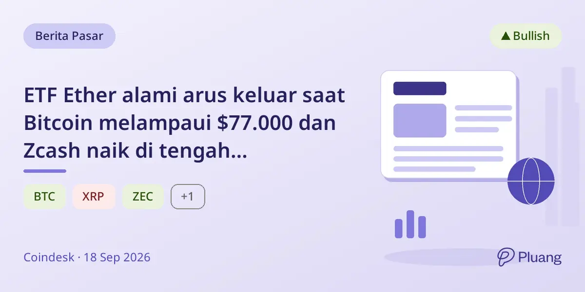 ETF Ether alami arus keluar saat Bitcoin melampaui $77.000 dan Zcash naik di tengah meredanya kekhawatiran inflasi.