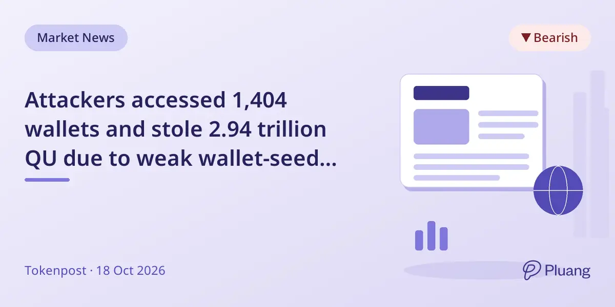 Attackers accessed 1,404 wallets and stole 2.94 trillion QU due to weak wallet-seed generation.