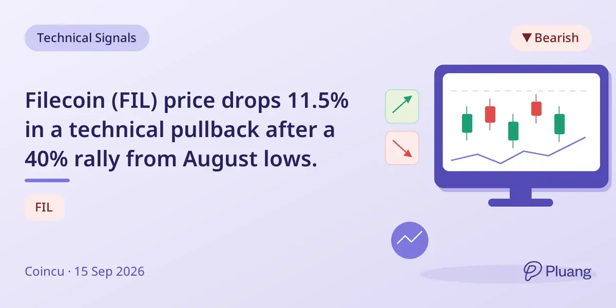 Filecoin (FIL) price drops 11.5% in a technical pullback after a 40% rally from August lows.