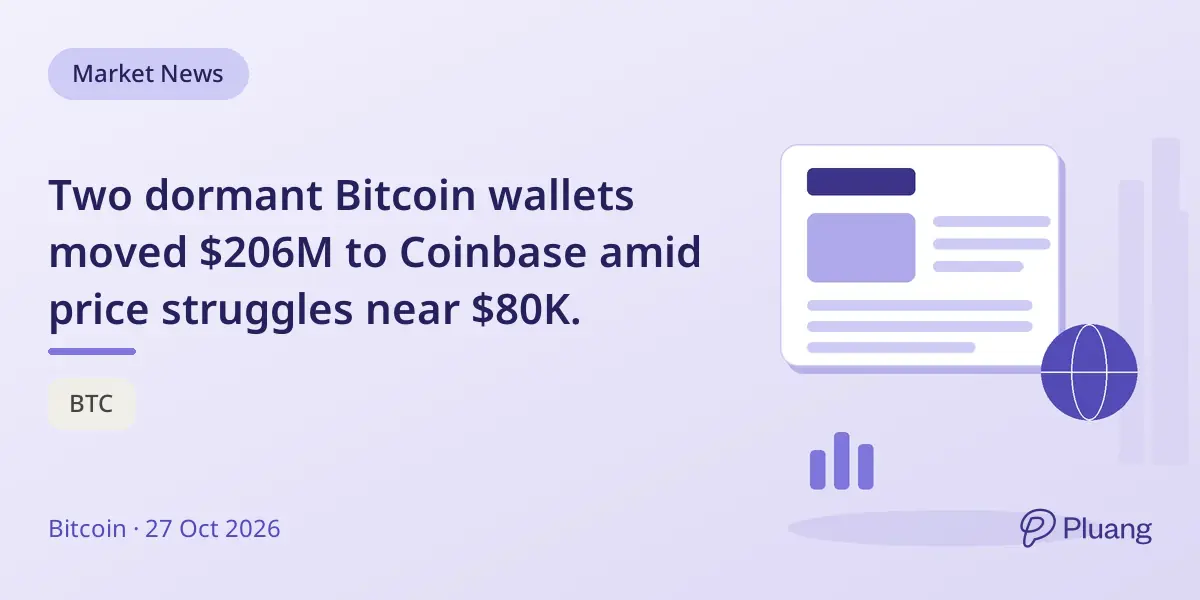 Two dormant Bitcoin wallets moved $206M to Coinbase amid price struggles near $80K.