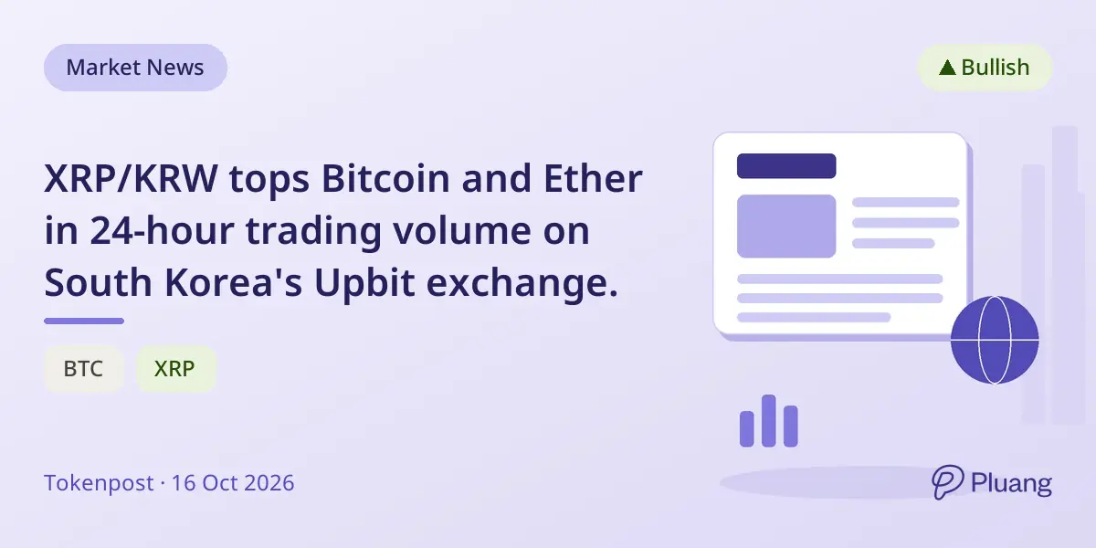 XRP/KRW tops Bitcoin and Ether in 24-hour trading volume on South Korea's Upbit exchange.