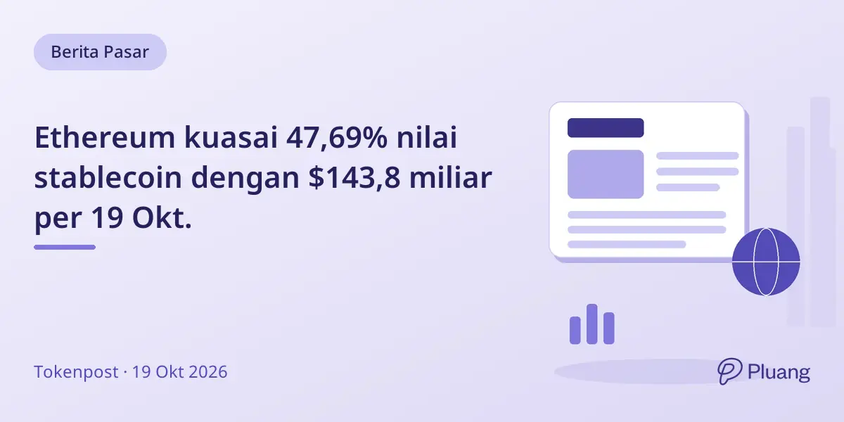 Ethereum kuasai 47,69% nilai stablecoin dengan $143,8 miliar per 19 Okt.
