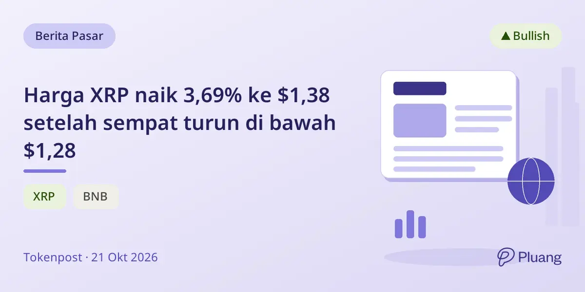 Harga XRP naik 3,69% ke $1,38 setelah sempat turun di bawah $1,28