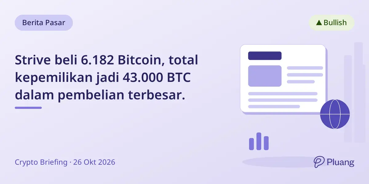 Strive beli 6.182 Bitcoin, total kepemilikan jadi 43.000 BTC dalam pembelian terbesar.