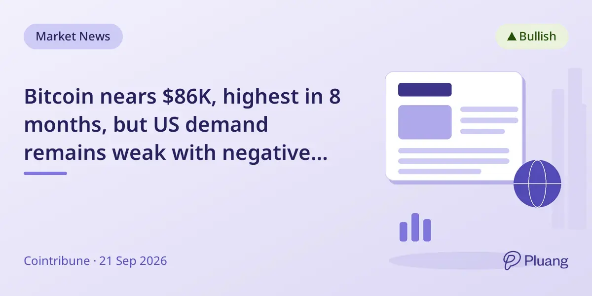 Bitcoin nears $86K, highest in 8 months, but US demand remains weak with negative Coinbase premium.