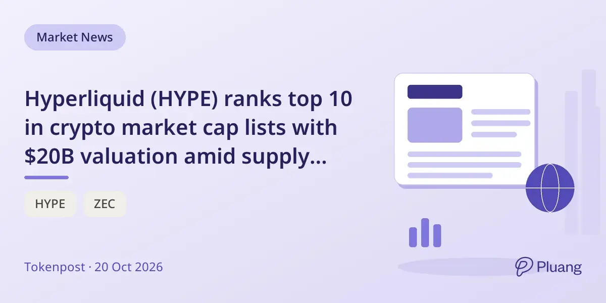 Hyperliquid (HYPE) ranks top 10 in crypto market cap lists with $20B valuation amid supply differences.