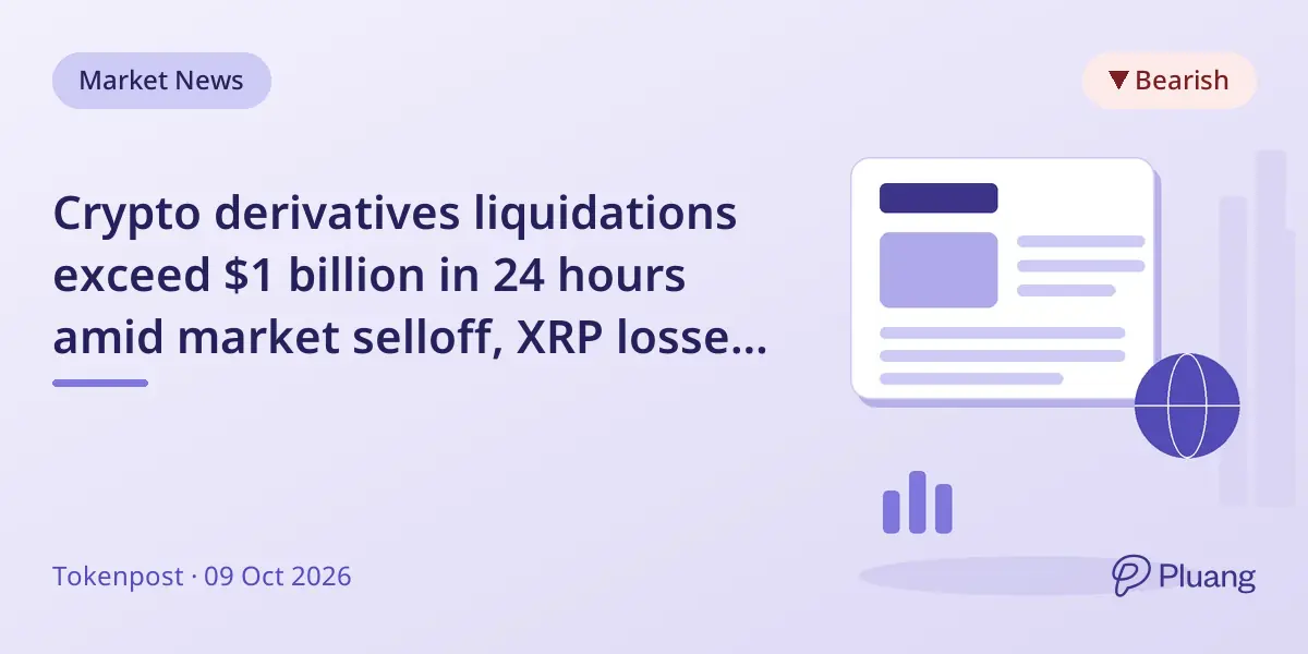 Crypto derivatives liquidations exceed $1 billion in 24 hours amid market selloff, XRP losses remain small.