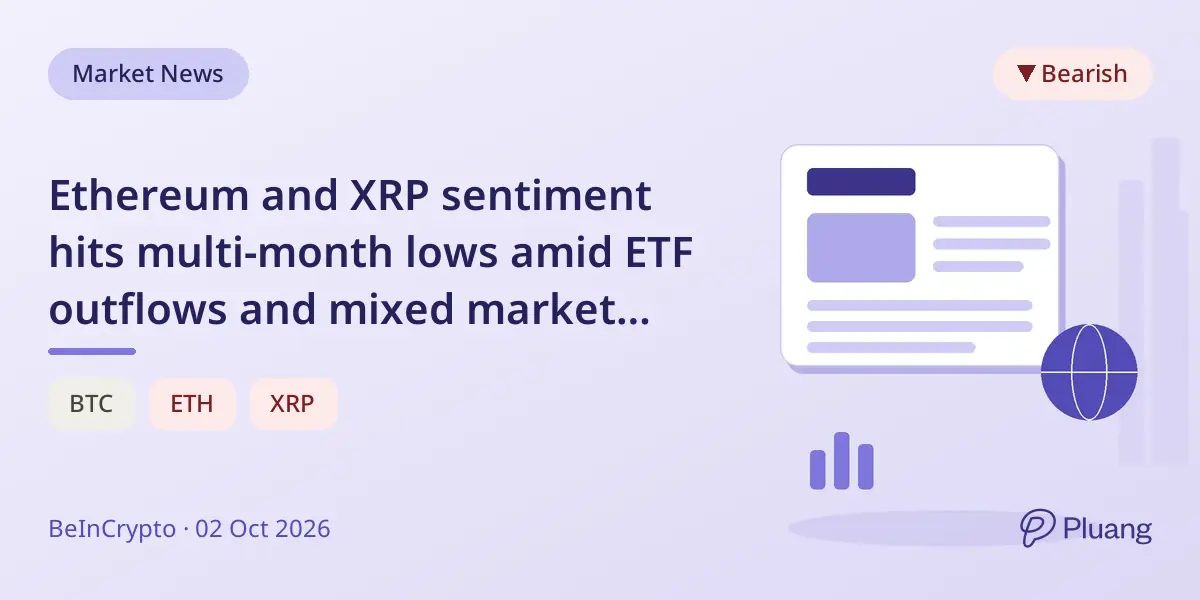 Ethereum and XRP sentiment hits multi-month lows amid ETF outflows and mixed market signals.