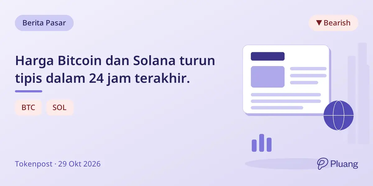 Harga Bitcoin dan Solana turun tipis dalam 24 jam terakhir.