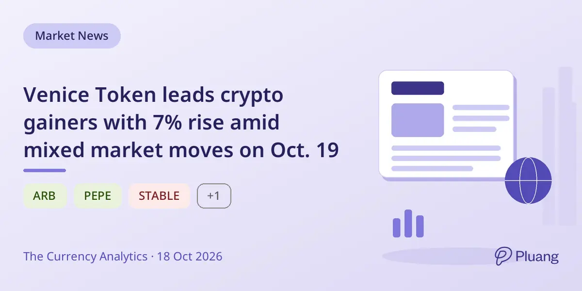 Venice Token leads crypto gainers with 7% rise amid mixed market moves on Oct. 19
