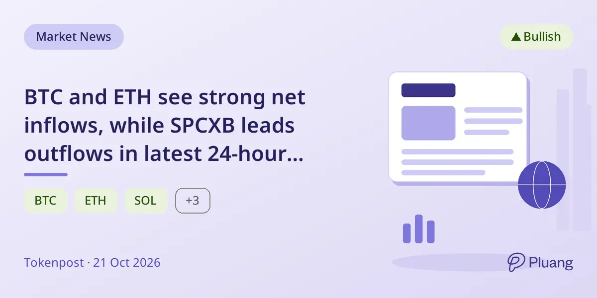 BTC and ETH see strong net inflows, while SPCXB leads outflows in latest 24-hour crypto fund flow data