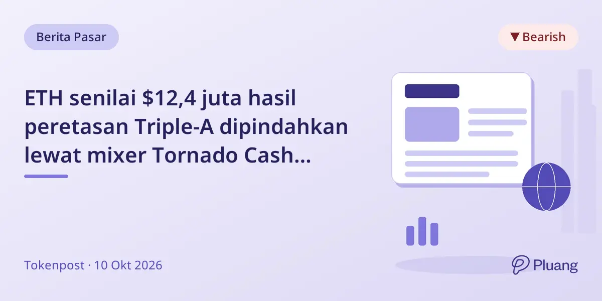 ETH senilai $12,4 juta hasil peretasan Triple-A dipindahkan lewat mixer Tornado Cash dalam 56 transaksi