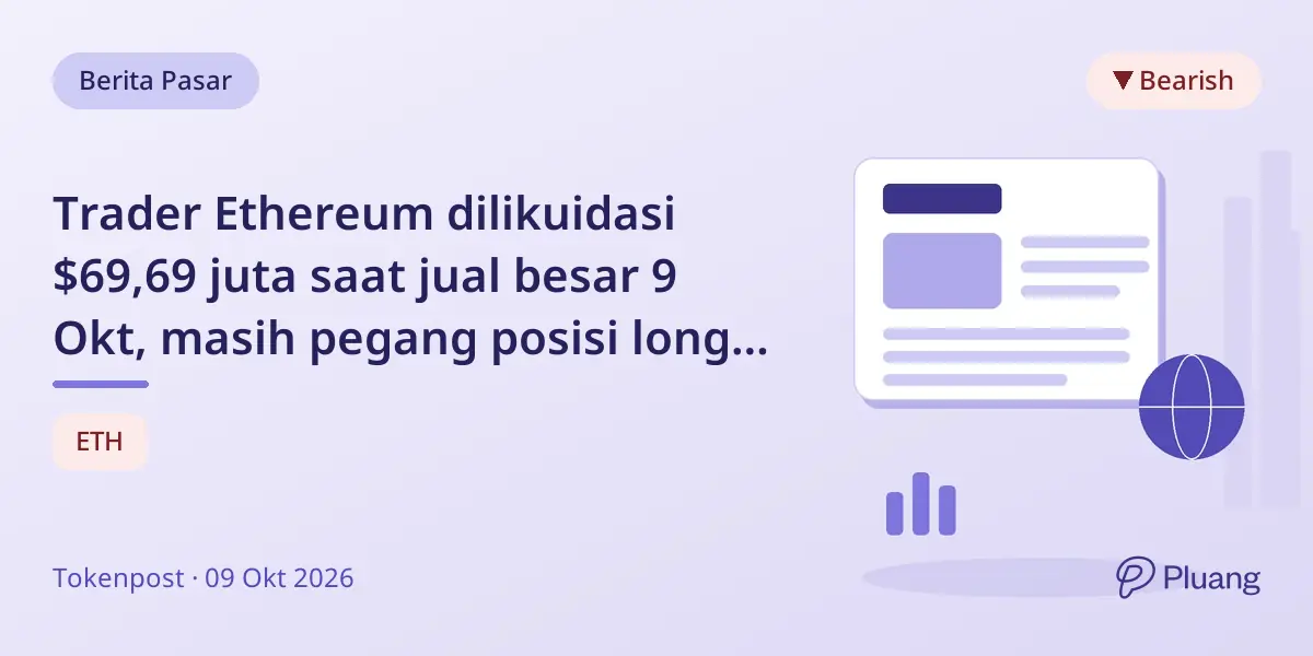 Trader Ethereum dilikuidasi $69,69 juta saat jual besar 9 Okt, masih pegang posisi long $195,57 juta.