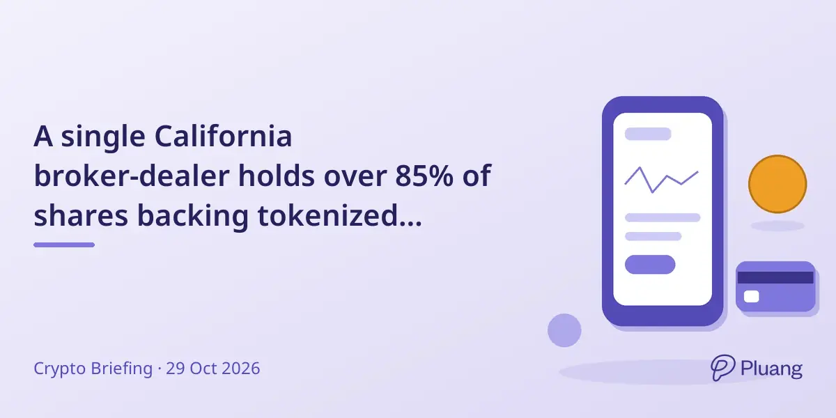 A single California broker-dealer holds over 85% of shares backing tokenized stocks, centralizing custody.