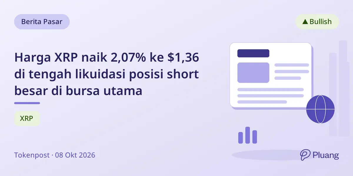 Harga XRP naik 2,07% ke $1,36 di tengah likuidasi posisi short besar di bursa utama