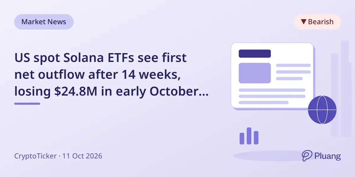 US spot Solana ETFs see first net outflow after 14 weeks, losing $24.8M in early October 2026