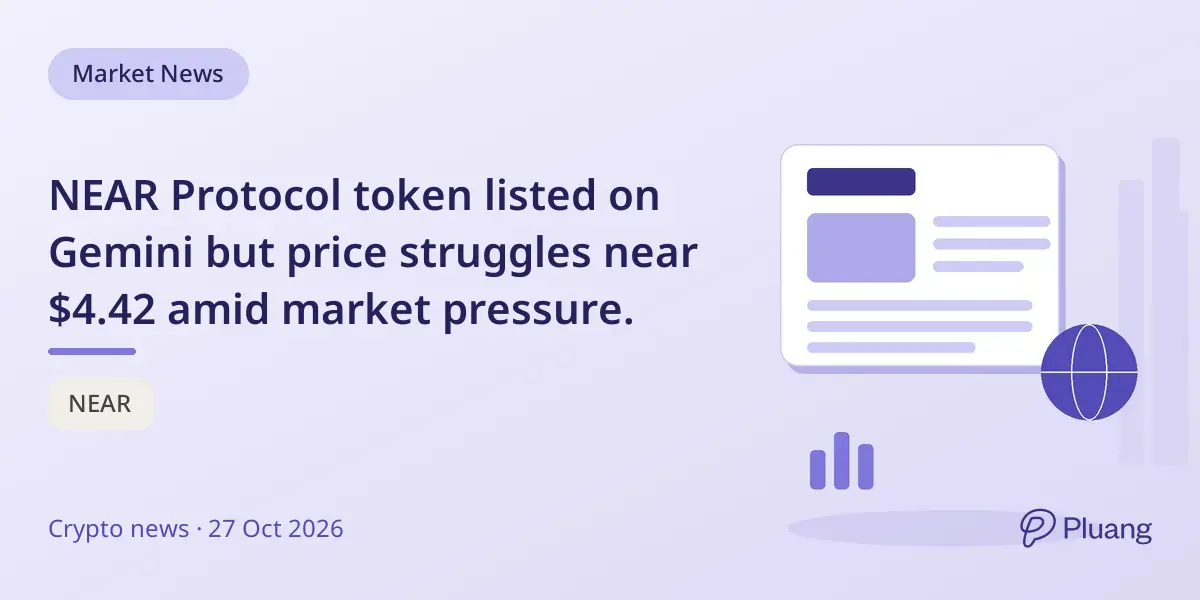 NEAR Protocol token listed on Gemini but price struggles near $4.42 amid market pressure.