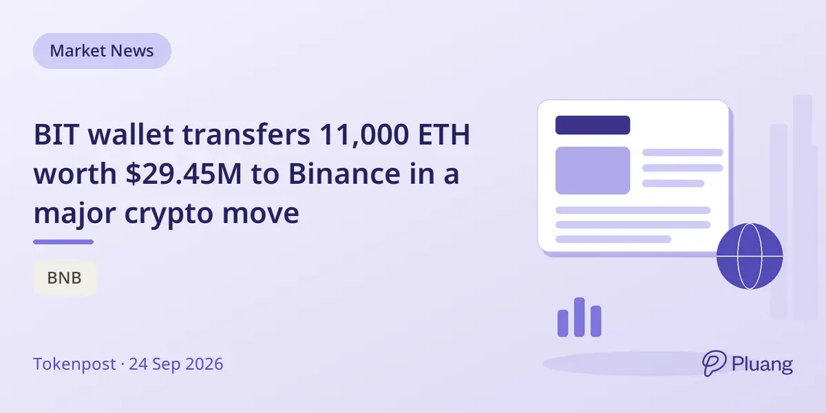 BIT wallet transfers 11,000 ETH worth $29.45M to Binance in a major crypto move