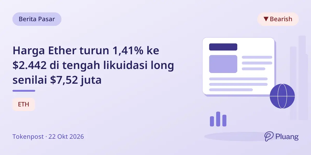 Harga Ether turun 1,41% ke $2.442 di tengah likuidasi long senilai $7,52 juta
