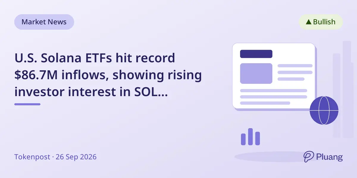 U.S. Solana ETFs hit record $86.7M inflows, showing rising investor interest in SOL exposure.