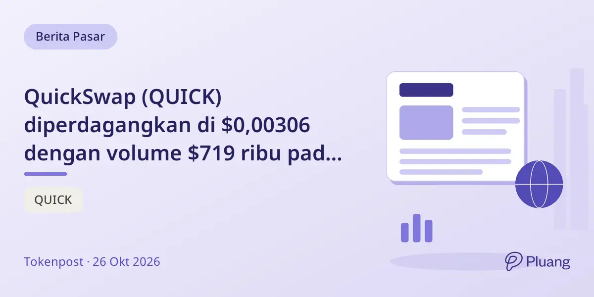 QuickSwap (QUICK) diperdagangkan di $0,00306 dengan volume $719 ribu pada 26 Okt, harga berfluktuasi antara $0,00239 dan $0,0043.