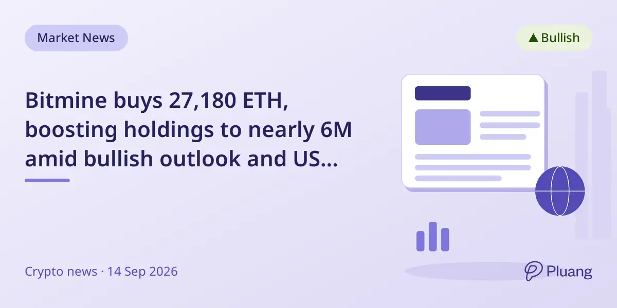 Bitmine buys 27,180 ETH, boosting holdings to nearly 6M amid bullish outlook and US crypto legislation hopes.