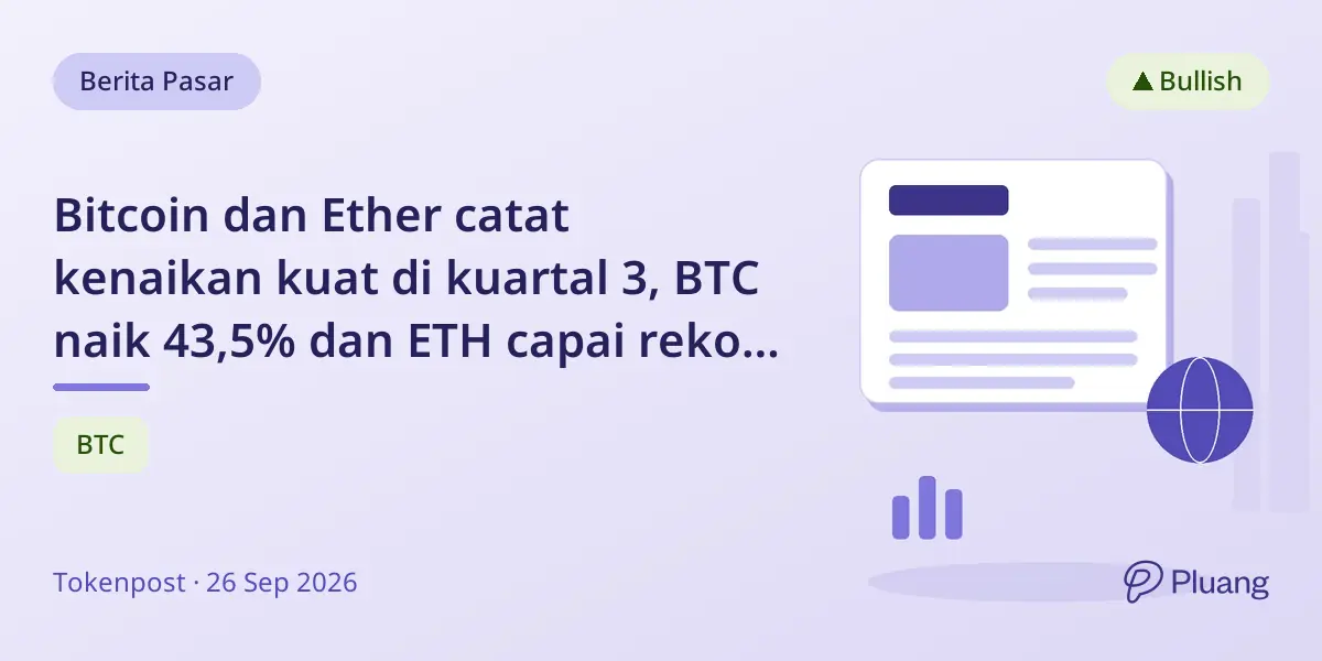 Bitcoin dan Ether catat kenaikan kuat di kuartal 3, BTC naik 43,5% dan ETH capai rekor naik 71%.